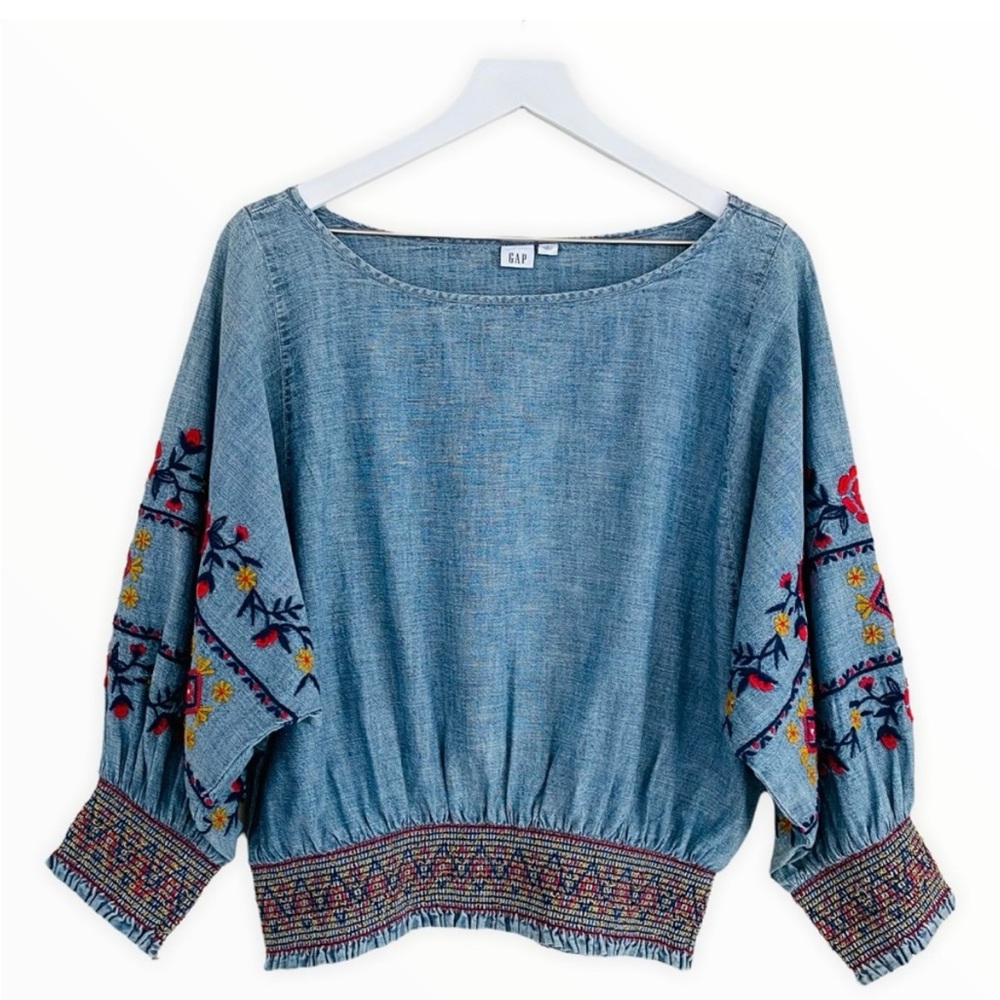 Gap Denim Boho Embroidered Top